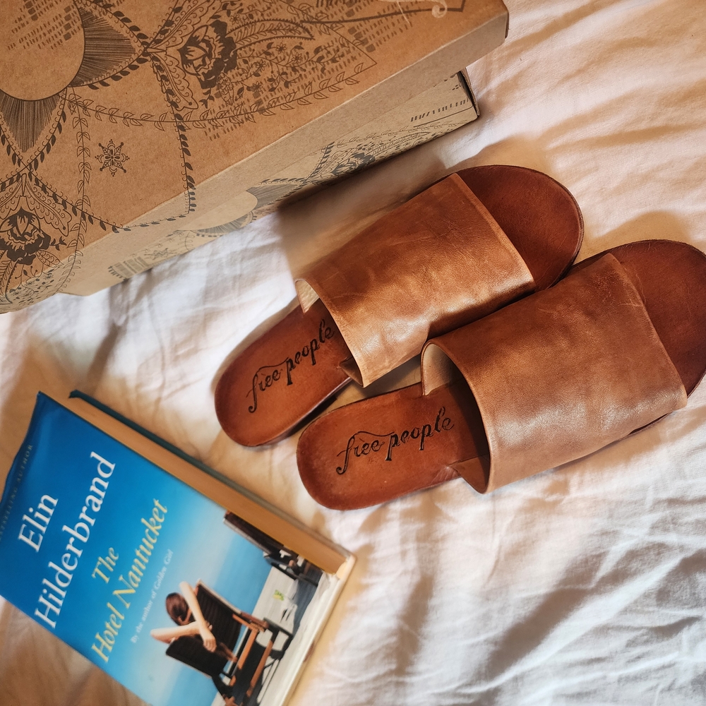 Free People Tan Leather Slide Sandals
